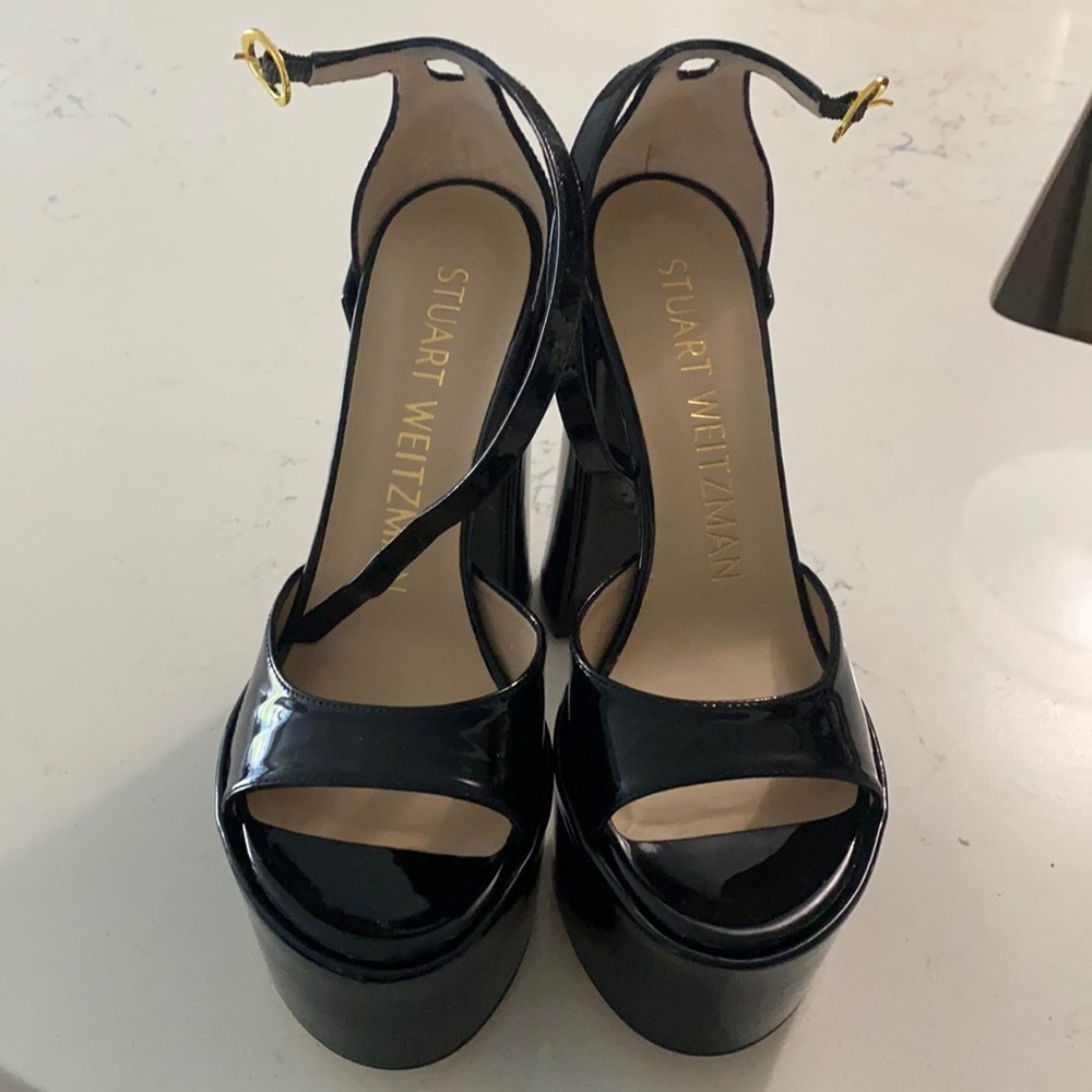 Stuart Weitzman Sky High 145 Black Platform Heels